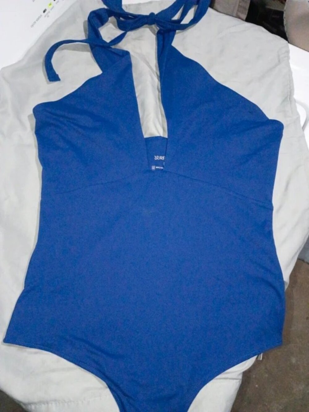 Reoria Cobalt Blue Double Lined Halter Thong Bodysuit Medium